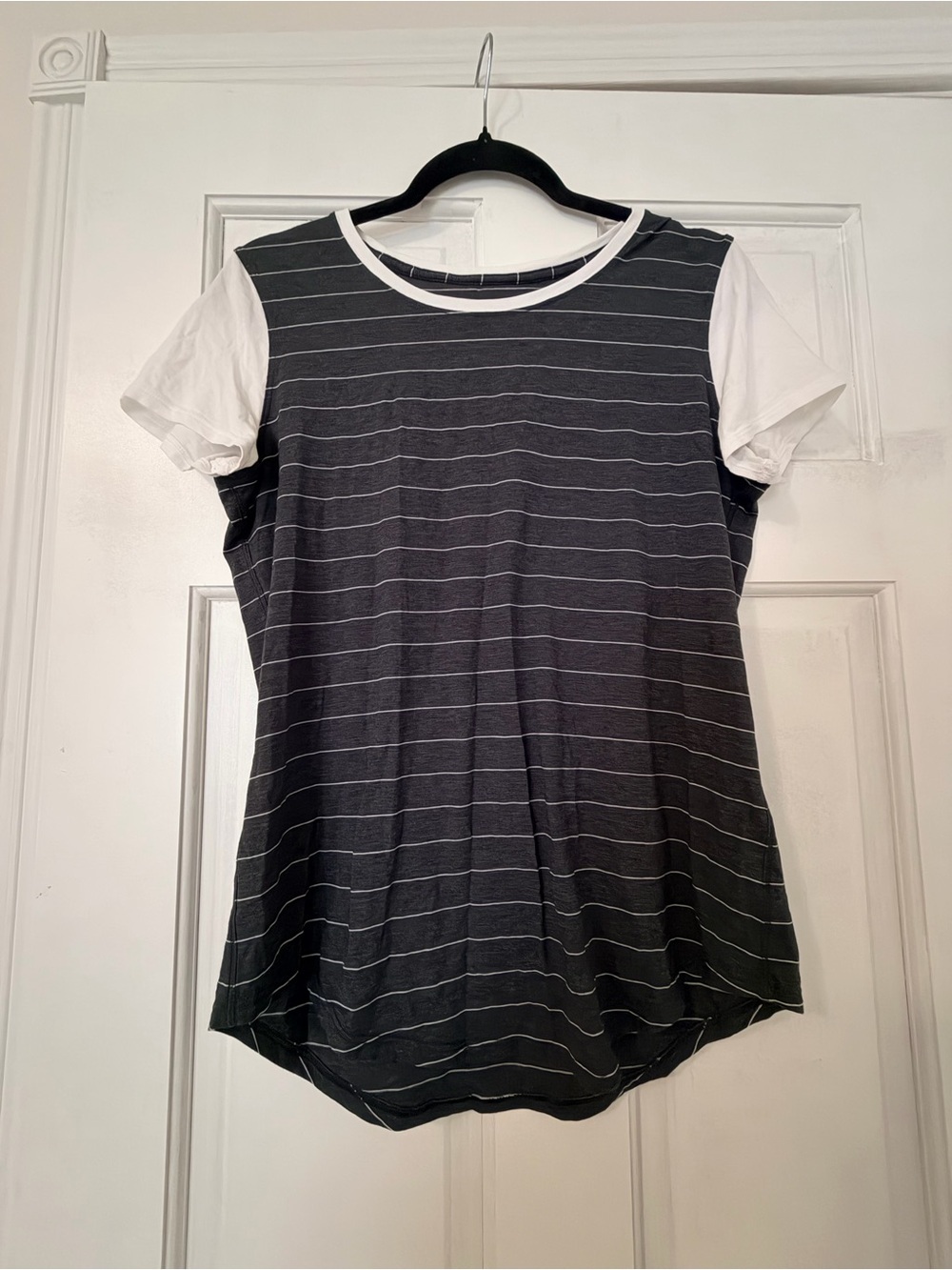 lululemon athletica Black & White Striped Short Sleeve Tee
